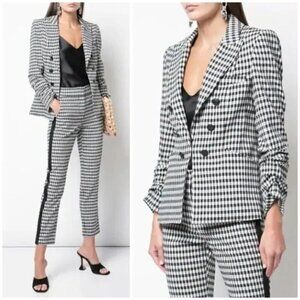 Veronica Beard Cottage Gingham Large Lapel Blazer in Black / White
